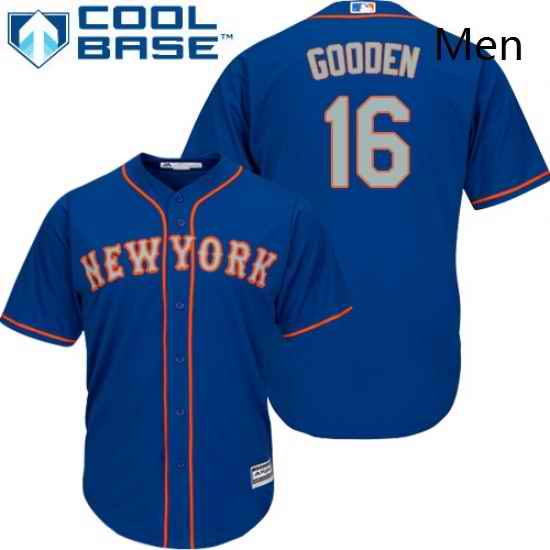 Mens Majestic New York Mets 16 Dwight Gooden Replica Royal Blue Alternate Road Cool Base MLB Jersey